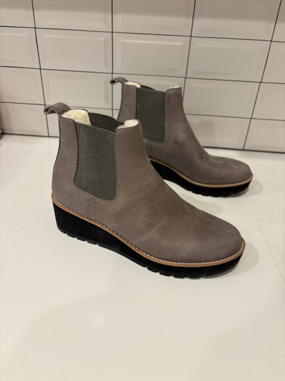 Eileen Fisher Chelsea Wedge Grey Leather Boots Bootie